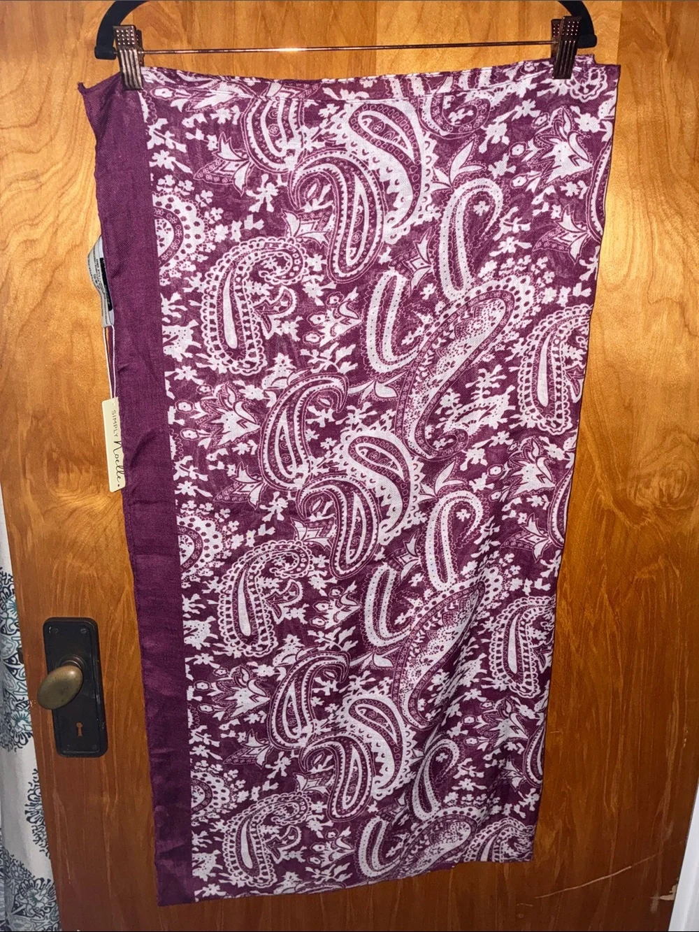 Simply Noelle Burgandy Maroon Red and White Paisley Shawl Scarf Wrap 37” X 70.5”